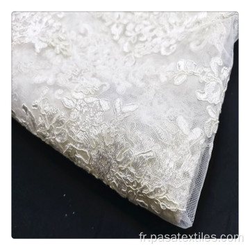 Tissu de mariée nigérian en dentelle blanche en tulle